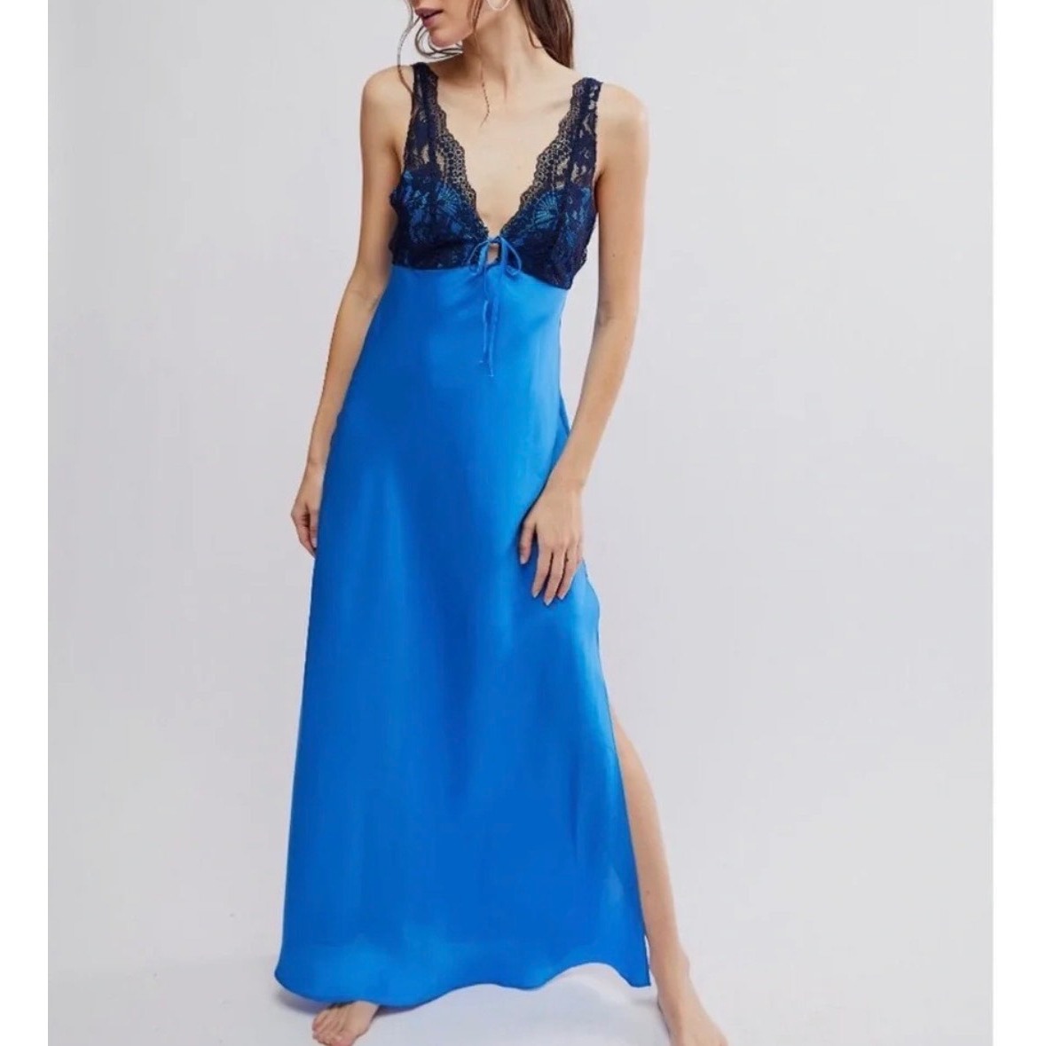 Free People Countryside Maxi Slip Campanula Combo Blue Lace Dress S